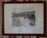 Le chien dans l’étang by Aymar de Lézardière, Gravure en noir signée au crayon en bas à droite et notée « épreuve d’artiste » en bas à g, sold Mar 2021