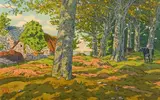 Le bois de hêtre à Kerazan, 1917, Planche 20, série beau pays de Bretagne by Henri Riviere, Lithographie en couleurs, sold Mar 2021
