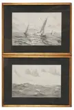 Vagues en haute mer, 1935 - Voiliers en fin de journée by Théodor de Schwanebach, 1937, Mine de plomb sur papier et rehauts de gouache, sold Nov 2020