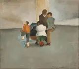 Personnages près d'un banc by Nino Giovanni Tirinnanzi, 1951, Gouache sur papier, sold Nov 2020