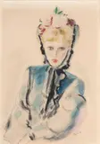 Femme assise les mains croisées sur les genoux by André Dignimont, Aquarelle sur papier (acc, sold Dec 2013
