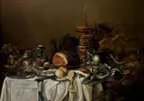 Nature morte aux pièces d'orfèvrerie, au rohmer et aux fruits by Cornelis Kruys, Toile, sold Dec 2013