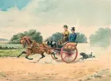 Personnages en calèche by Charles-Fernand de Condamy, Aquarelle, sold Dec 2013
