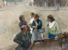 Scène de marché by Edgar Chahine, 1941, Pastel et huile sur carton (?), sold Dec 2013