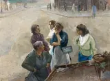 Scène de marché by Edgar Chahine, 1941, Pastel et huile sur carton (?), sold Dec 2013
