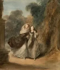 La reine Olga de Wurtemberg et une dame de compagnie dans un parc by Achille Devéria, Aquarelle, sold Dec 2013