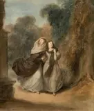 La reine Olga de Wurtemberg et une dame de compagnie dans un parc by Achille Devéria, Aquarelle, sold Dec 2013