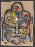 Bouddha Sérénité by Ladislas Kijno, 2008, Aquarelle, encre et spray glycéro sur papier kraft froissé, sold Dec 2013