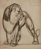 Lion debout by Paul Jouve, Crayon gras et estompe, sold Apr 2021