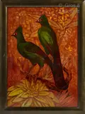 Couple de Touracos by Gaston Suisse, Panneau en laque cellulosique polychrome, sold Apr 2021