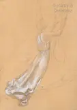 Étude de figure tenant une lyre : muse inspiratrice by Pierre Puvis de Chavannes, 1896, Crayon noir et rehauts de craie blanche sur calque, sold Apr 2021
