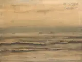 Marine (Zeebrugge ?) by Paul Delvaux, Aquarelle sur papier, sold Apr 2021