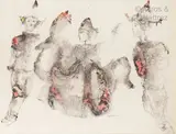 Les saltimbanques by Sakti Burman, Aquarelle et encre de Chine sur papier, sold Apr 2021