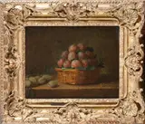 Nature morte à la corbeille de quetsches et amandes vertes posées sur un entablement by Anne Vallayer-Coster, Toile, sold Mar 2021