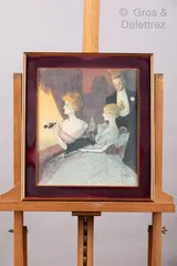 Deux femmes et un homme dans une loge by Théophile Steinlen, Plume, encre et crayons gras sur papier, sold Mar 2021