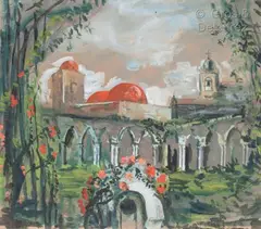 Le cloitre by Pierre Laprade, Gouache signée en bas au centre, sold Mar 2021