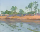 Village au bord du Nil by Jacques Majorelle, 1911, Gouache sur toile, sold Dec 2020