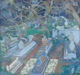 Le cimetière algérois by Léon Cauvy, Gouache sur papier, sold Dec 2020