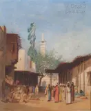 Rue animée en Égypte by Théodore Frère, Aquarelle et gouache sur papier, sold Dec 2020