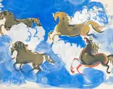 Quatre chevaux en liberté by Hassan El Glaoui, Gouache sur papier, sold Dec 2020