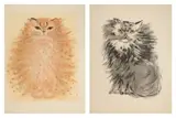 Chat Angora (deux sujets) - Chat assis. Dim.: 54×44cm, 58×35cm by Léonor Fini, Lithographie en couleurs, la première est une épreuve d'atelier avec des annotations sur l, sold Mar 2015