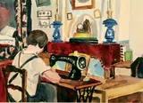 Femme devant sa machine à coudre by François Desnoyer, 1927, Aquarelle signée et datée en bas à droite, sold Mar 2015