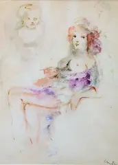 Jeune femme peintre by Léonor Fini, Aquarelle signée en bas à droite, sold Mar 2015