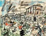 Le port de Motrico, circa 1965 by Gen Paul, Gouache signée et située Motrico en bas à gauche, sold Mar 2015