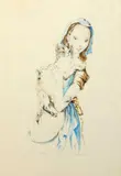 Jeune fille au chat. (S. Buisson 59-71). Dim.: 41×20cm by Léonard-Tsuguharu Foujita, Lithographie en noir, épreuve sur vélin annotée «épreuve aquarellée, sold Mar 2015