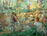 Les barques au bois by René Levrel, Toile signée en bas à gauche, contresignée au dos, sold Mar 2015