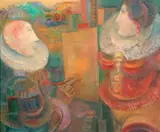 Peintre et son modèle by Blasco Mentor, Toile signée en bas à droite, contresignée et dédicacée au dos, sold Mar 2015