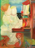 La leçon de piano by Blasco Mentor, Gouache signée en bas à droite et dédicacée: à mon ami Raymond, sold Mar 2015
