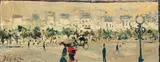 Rue animée avec calèche by Gabriel Dauchot, Toile signée en bas à gauche, sold Mar 2015