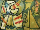 Composition by Olivier Debré, 1948, Toile signée en bas à droite et datée, contresignée et datée au dos, sold Mar 2015