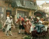 Rue animée au XVIIIe by Paul-Émile Boutigny, Toile signée en bas à gauche, sold Mar 2015