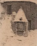 Petite chaumière by Jean-Baptiste Millet, Crayon noir, sold Nov 2014