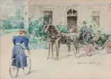 Femme en vélo et calèche by Louise Abbéma, Aquarelle signée en bas à droite, sold Nov 2014