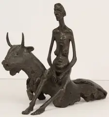 Femme au taureau by Marc Petit, Épreuve en bronze à patine noire nuancée verte, sold Sep 2024