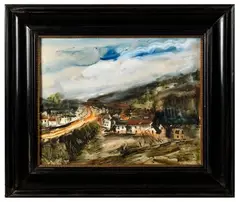 Route traversant un village dans la vallée by Maurice de Vlaminck, Aquarelle, gouache et encre sur papier marouflé sur carton, sold Jul 2024