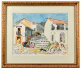 Mexique : rue en escaliers à Taxco by Yves Brayer, 1963, Aquarelle, sold Jul 2024