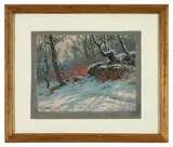 Fôret de Fontainebleau enneigée by Georges Rötig, Aquarelle et gouache, sold Jun 2024