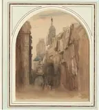 Rouen le Gros Horloge by Paul Huet, Aquarelle sur traits de crayon noir, sold Nov 2014