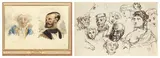 M. Voltairien ami des Lumières et un néofanatique obscurentique by Paul Huet, Aquarelle sur trait de crayon noir, lavis gris, sold Nov 2014