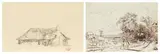 Une chaumière by Paul Huet, Crayon noir sur papier beige, sold Nov 2014