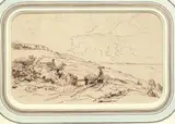 Bergers en bord de mer by Paul Huet, Plume et encre brune, traits de crayon noir, sold Nov 2014