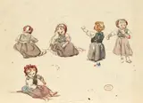 Etudes d'une petite fille by Paul Huet, Aquarelle sur traits de crayon noir, sold Nov 2014