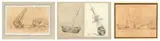 Bateaux échoués by Paul Huet, Crayon noir, deux dessins sur un même montage, sold Nov 2014