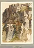 Les ruines au-dessus d'un ravin, Apt Grande Combe by Paul Huet, Aquarelle sur traits de crayon noir sur papier beige, sold Nov 2014