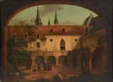 Moines capucins dans la cour d'un cloître by François Auguste Granet, Toile, sold Nov 2014