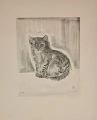 * Chat assis by Tsuguharu Foujita, 1926, Eau-forte et aquatinte sur Chine appliqué sur Japon, sold Mar 2024